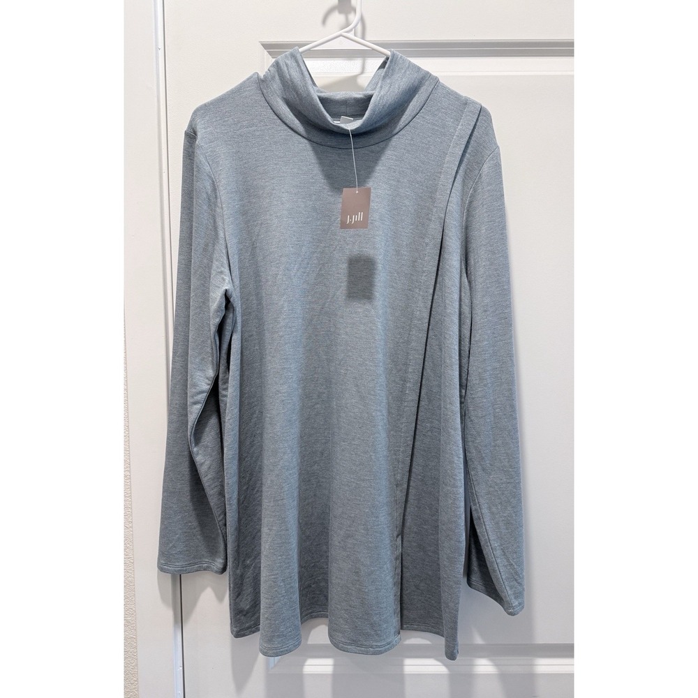 NWT J.Jill Pure Jill Tranquility Fleece Mock Neck Tunic Sage Heather EcoVero M